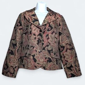Dressbarn Metallic Floral Paisley Jacquard Blazer Boho Vintage Tapestry Jacket